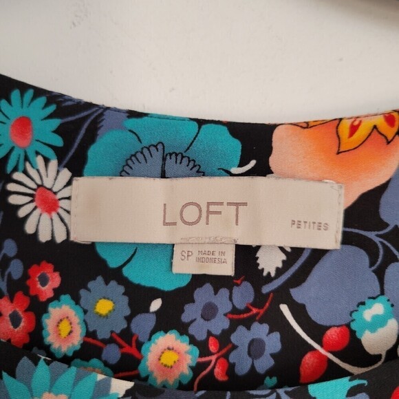 Loft Petites Multicolor Floral Print Cap Short Sleeve Blouse Top Sz Small Petite - Picture 9 of 12